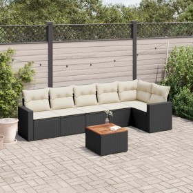 Set de comedor de jardín 7 pzas y cojines ratán sintético negro de , Conjuntos de jardín - Ref: Foro24-3224131, Precio: 388,4...
