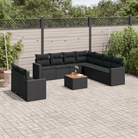Set de sofás de jardín 10 pzas cojines ratán sintético negro de , Conjuntos de jardín - Ref: Foro24-3224186, Precio: 650,90 €...