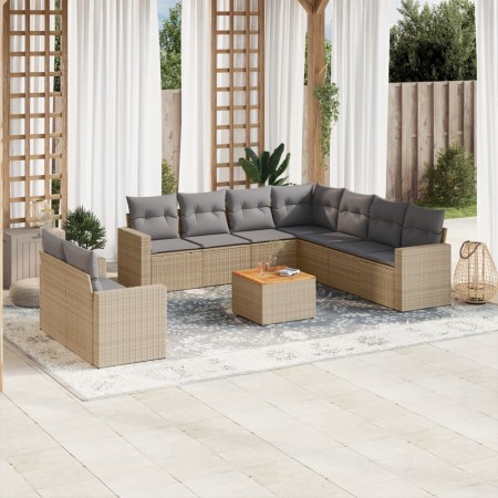 Juego de sofás jardín con cojines beige 10 pzas ratán sintético de , Conjuntos de jardín - Ref: Foro24-3224190, Precio: 621,5...