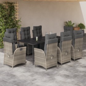 Set comedor de jardín 9 pzas cojines ratán sintético gris claro en Conjuntos de jardín | Comprar online en Foru.es