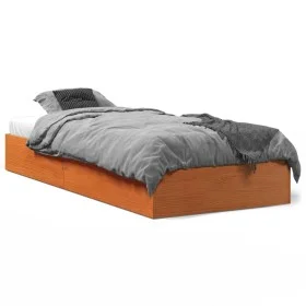 Solid wax brown pine wood bed frame 100x200 cm by , Beds and slatted bases - Ref: Foro24-844820, Price: 83,15 €, Discount: %
