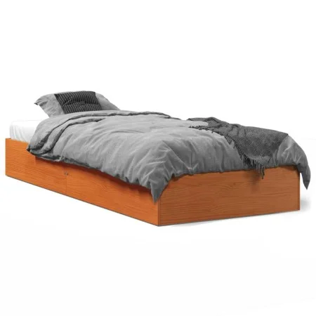 Solid wax brown pine wood bed frame 100x200 cm by , Beds and slatted bases - Ref: Foro24-844820, Price: 83,15 €, Discount: %