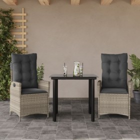 Set comedor de jardín 3 pzas cojines ratán sintético gris claro en Conjuntos de jardín | Comprar online en Foru.es