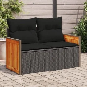 2-Sitzer-Gartensofa mit schwarzen synthetischen Rattankissen von , Outdoor-Sofas - Ref: Foro24-365979, Preis: 155,98 €, Rabat...