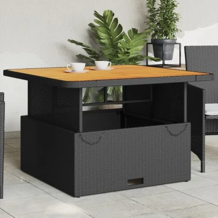 Mesa de jardín madera de acacia y ratán PE negro 110x110x71 cm de , Mesas de jardín - Ref: Foro24-368272, Precio: 165,10 €, D...