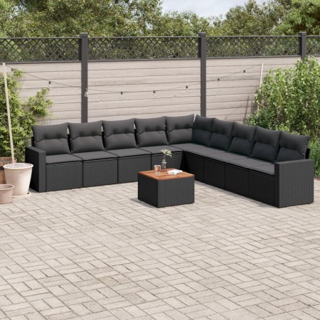 Set de sofás de jardín 10 pzas cojines ratán sintético negro de , Conjuntos de jardín - Ref: Foro24-3224165, Precio: 605,91 €...