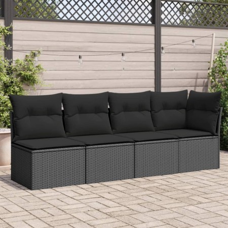 Sofá de jardín de 4 plazas con cojines ratán sintético negro de , Sofás de exterior - Ref: Foro24-365964, Precio: 247,63 €, D...