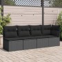 Sofá de jardín de 4 plazas con cojines ratán sintético negro de , Sofás de exterior - Ref: Foro24-365964, Precio: 247,63 €, D...