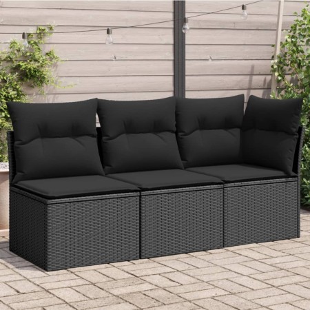 Sofá de jardín de 3 plazas con cojines ratán sintético negro de , Sofás de exterior - Ref: Foro24-365987, Precio: 196,18 €, D...