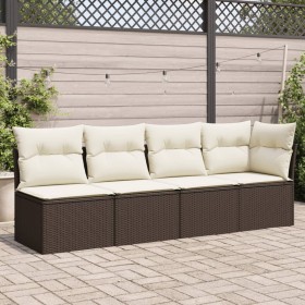 Sofá de jardín con cojines 4 plazas ratán sintético marrón de , Sofás de exterior - Ref: Foro24-366202, Precio: 260,34 €, Des...