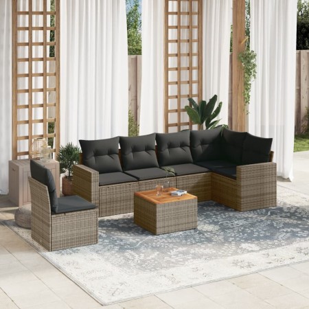 Set de sofás de jardín 7 piezas con cojines ratán PE gris de , Conjuntos de jardín - Ref: Foro24-3224149, Precio: 411,10 €, D...