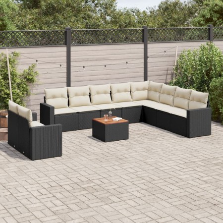 Set de sofás de jardín 11 pzas y cojines ratán sintético negro de , Conjuntos de jardín - Ref: Foro24-3224194, Precio: 624,24...