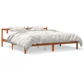 Solid wax brown pine wood bed frame 120x200 cm by , Beds and slatted bases - Ref: Foro24-844813, Price: 95,67 €, Discount: %