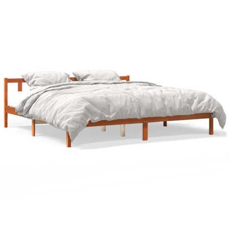 Estructura de cama madera maciza pino marrón cera 120x200 cm de , Camas y somieres - Ref: Foro24-844813, Precio: 96,69 €, Des...