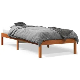 Estructura de cama madera maciza pino marrón cera 100x200 cm de , Camas y somieres - Ref: Foro24-844851, Precio: 63,61 €, Des...
