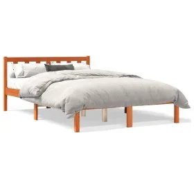 Estructura de cama madera maciza pino marrón cera 140x190 cm de , Camas y somieres - Ref: Foro24-844805, Precio: 76,64 €, Des...