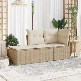 Juego de sofás de jardín con cojines beige 3 pzas ratán PE de , Conjuntos de jardín - Ref: Foro24-3249307, Precio: 210,60 €, ...