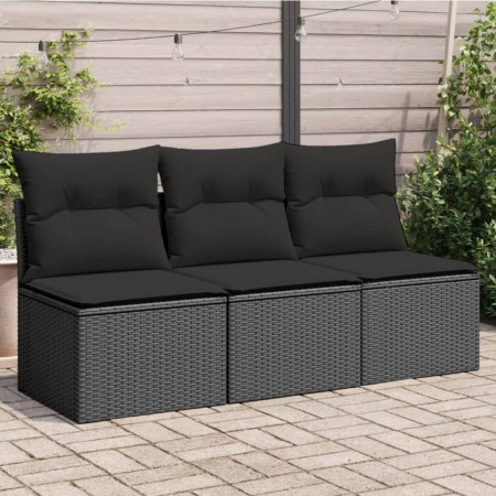 Sofá de jardín de 3 plazas con cojines de ratan PE en negro de , Sofás de exterior - Ref: Foro24-365988, Precio: 159,49 €, De...
