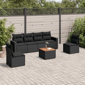 Set de comedor de jardín 7 pzas y cojines ratán sintético negro de , Conjuntos de jardín - Ref: Foro24-3224067, Precio: 416,8...