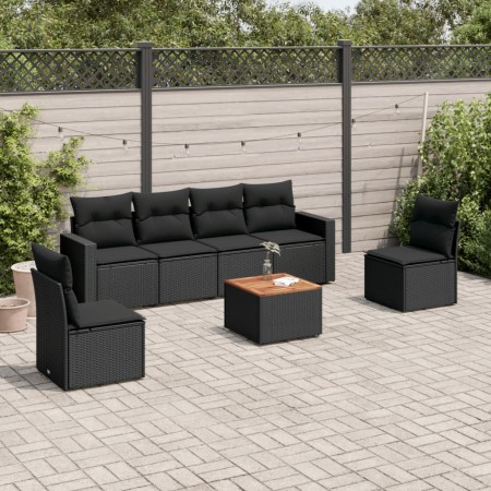 Set de comedor de jardín 7 pzas y cojines ratán sintético negro de , Conjuntos de jardín - Ref: Foro24-3224067, Precio: 416,8...