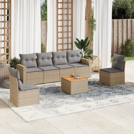 Set sofás de jardín 7 piezas y cojines ratán sintético beige de , Conjuntos de jardín - Ref: Foro24-3224071, Precio: 393,61 €...