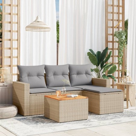 Juego de sofás jardín con cojines 5 pzas ratán sintético beige de , Conjuntos de jardín - Ref: Foro24-3224092, Precio: 287,04...
