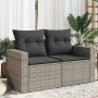 Garden sofa with cushions, 2 seats, synthetic gray rattan by , Outdoor sofas - Ref: Foro24-366122, Price: 152,12 €, Discount: %