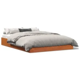 Bettgestell aus massivem, wachsbraunem Kiefernholz, 120 x 200 cm von , Betten und Lattenroste - Ref: Foro24-844819, Preis: 92...