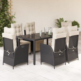 Set de comedor de jardín 7 pzas y cojines ratán sintético negro en Conjuntos de jardín | Comprar online en Foru.es