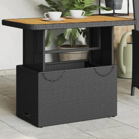 Mesa de jardín madera de acacia y ratán PE negro 90x55x71 cm de , Mesas de jardín - Ref: Foro24-368275, Precio: 105,88 €, Des...