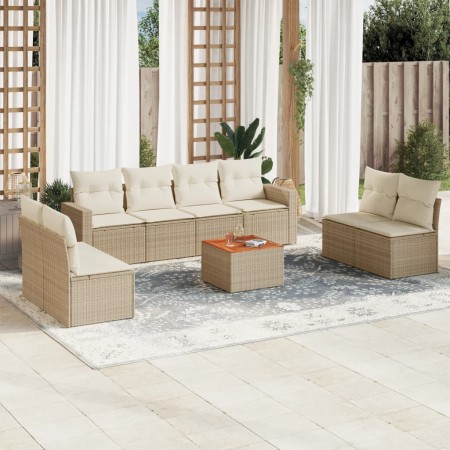 Set de sofás de jardín 9 pzas con cojines ratán sintético beige de , Conjuntos de jardín - Ref: Foro24-3224084, Precio: 526,5...