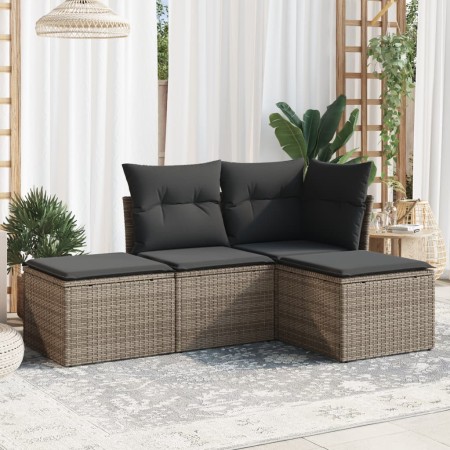 Set de sofás de jardín 4 pzas y cojines ratán sintético gris de , Conjuntos de jardín - Ref: Foro24-3249319, Precio: 242,82 €...