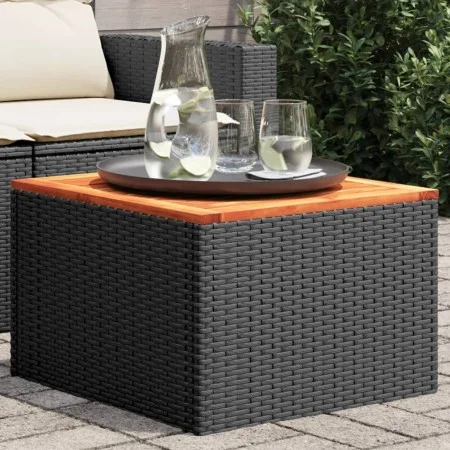 Mesa de jardín de madera de acacia y ratán PE negro 55x55x37 cm de , Mesas de jardín - Ref: Foro24-365975, Precio: 46,81 €, D...