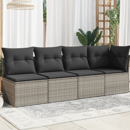 Sofá de jardín con cojines 4 plazas ratán sintético gris de , Sofás de exterior - Ref: Foro24-366115, Precio: 228,34 €, Descu...