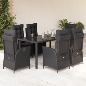 Set de comedor de jardín 7 pzas y cojines ratán sintético negro en Conjuntos de jardín | Comprar online en Foru.es
