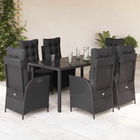 Set de comedor de jardín 7 pzas y cojines ratán sintético negro en Conjuntos de jardín | Comprar online en Foru.es