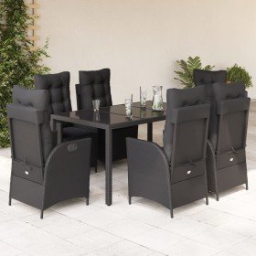 Set de comedor de jardín 7 pzas y cojines ratán sintético negro en Conjuntos de jardín | Comprar online en Foru.es