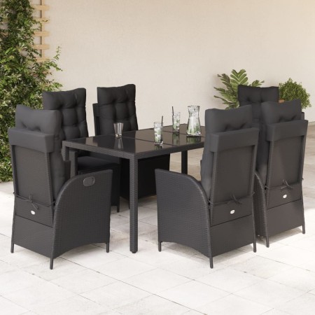 Set de comedor de jardín 7 pzas y cojines ratán sintético negro en Conjuntos de jardín | Comprar online en Foru.es