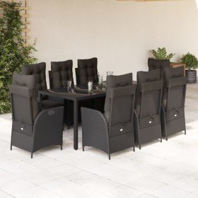 Set de comedor de jardín 9 pzas y cojines ratán sintético negro en Conjuntos de jardín | Comprar online en Foru.es