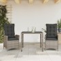 Set comedor de jardín 3 piezas con cojines ratán sintético gris en Conjuntos de jardín | Comprar online en Foru.es