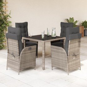 Set comedor de jardín 5 piezas con cojines ratán sintético gris en Conjuntos de jardín | Comprar online en Foru.es