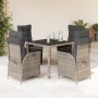 Set comedor de jardín 5 piezas con cojines ratán sintético gris en Conjuntos de jardín | Comprar online en Foru.es