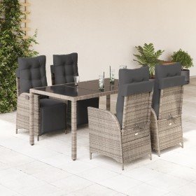 Set comedor de jardín 5 piezas con cojines ratán sintético gris en Conjuntos de jardín | Comprar online en Foru.es