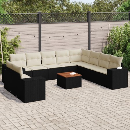 Set de sofás de jardín 11 pzas y cojines ratán sintético negro de , Conjuntos de jardín - Ref: Foro24-3257848, Precio: 686,95...