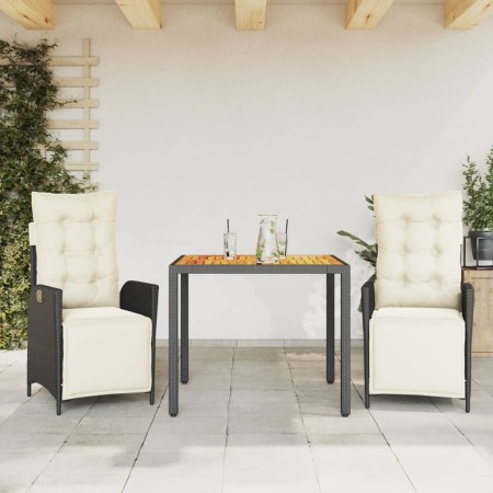 Set comedor de jardín 3 pzas con cojines ratán sintético negro en Conjuntos de jardín | Comprar online en Foru.es