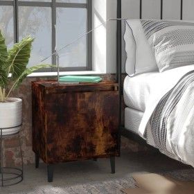 Mesita de noche con patas de metal roble ahumado 40x30x50 cm de vidaXL, Mesitas de noche - Ref: Foro24-813116, Precio: 38,70 ...