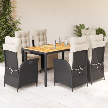 Set de comedor de jardín 7 pzas y cojines ratán sintético negro en Conjuntos de jardín | Comprar online en Foru.es