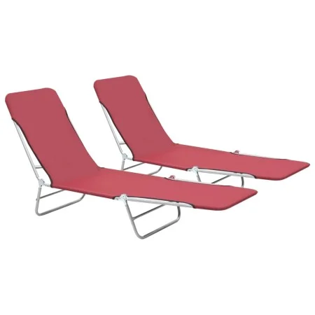 Folding sun loungers, 2 units, red steel and fabric by , Loungers - Ref: Foro24-44301, Price: 87,39 €, Discount: %