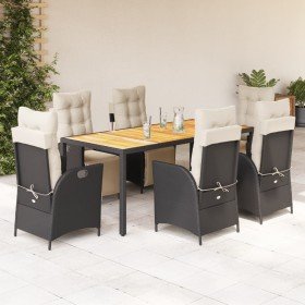 Set de comedor de jardín 7 pzas y cojines ratán sintético negro en Conjuntos de jardín | Comprar online en Foru.es