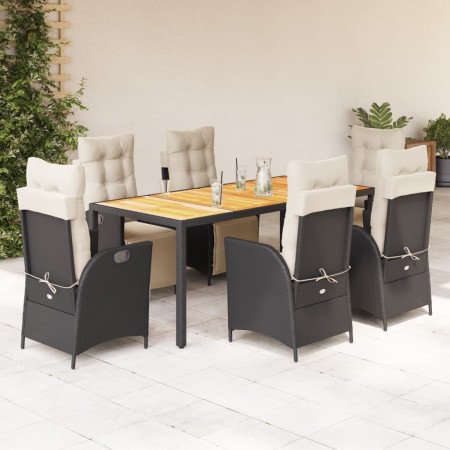 Set de comedor de jardín 7 pzas y cojines ratán sintético negro en Conjuntos de jardín | Comprar online en Foru.es